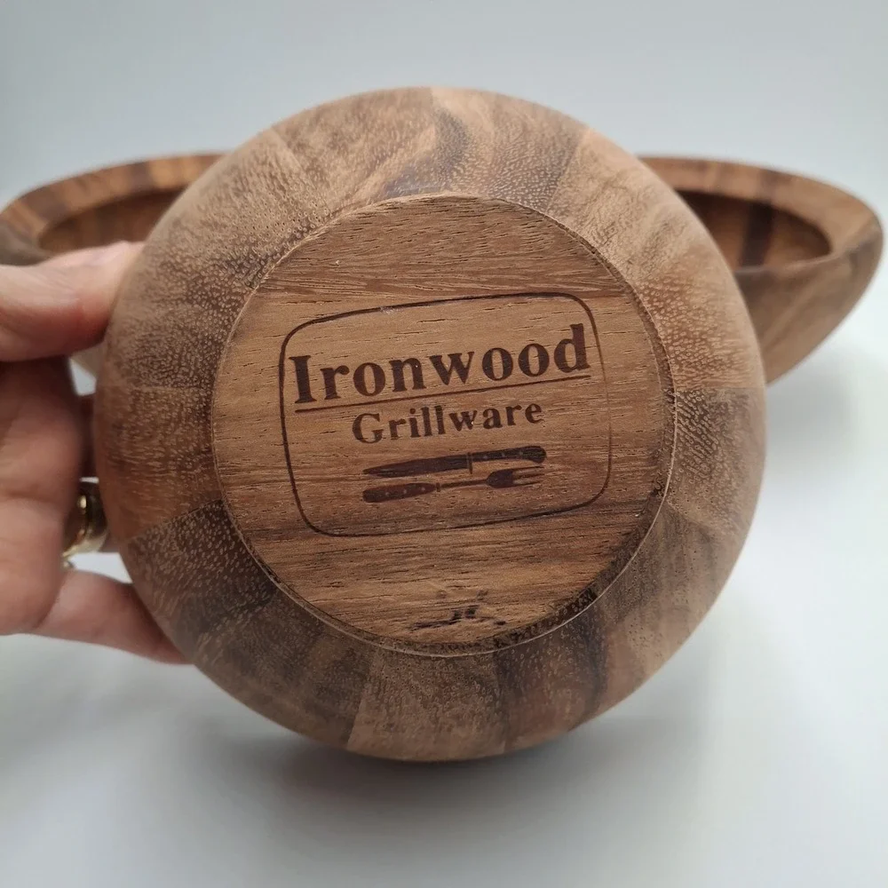 Ironwood Gourmet Acacia Wood Salad Bowl Set 2 Nesting Wooden Rustic Kitchen